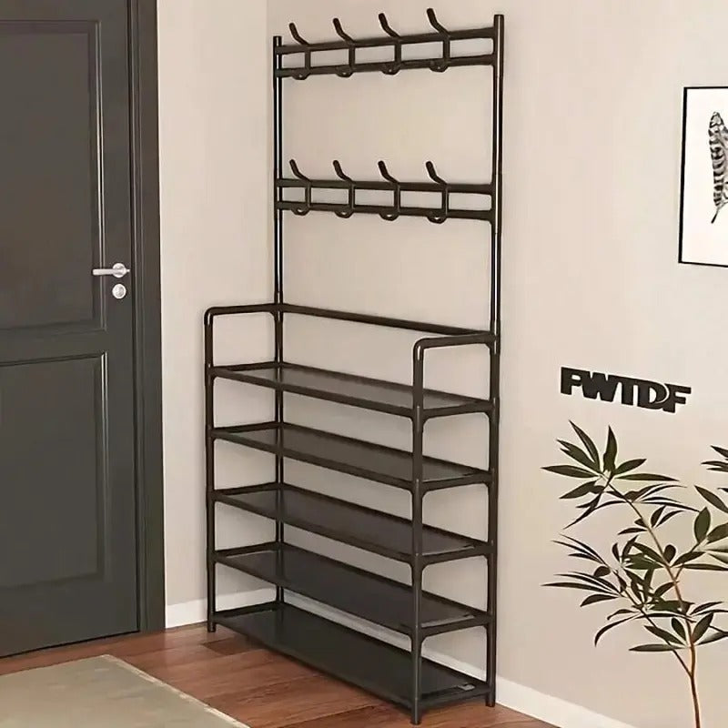 3-in-1 Entryway Organizer – Coat Rack, 5-Tier Shoe Shelf & 8 Hooks