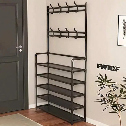 3-in-1 Entryway Organizer – Coat Rack, 5-Tier Shoe Shelf & 8 Hooks