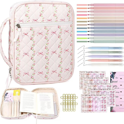 【Your Exclusive Discount】Bible Cover Case for Women Large Bible Bag, Bible Study Supplies Journaling Kit Quilted Church Bag with Handle, Puffer Carrying Case w/Tabs Accessories Easter Mothers Day Christian Gifts for Women Mom